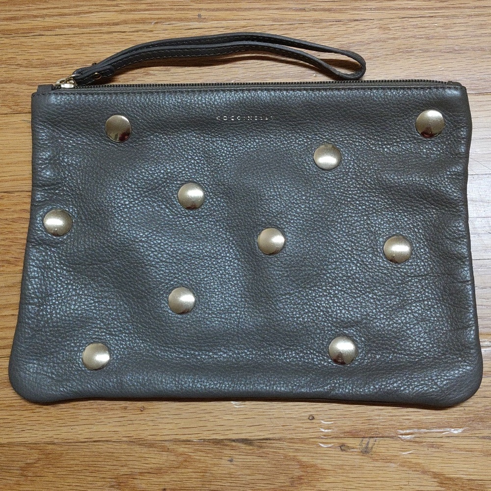 Coccinelle Brown Gray Clutch with Gold Studs
